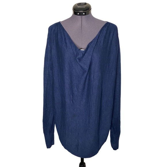 Neiman Marcus Sweaters - Neiman Marcus Linen Blue Drape Neckline Sweater
